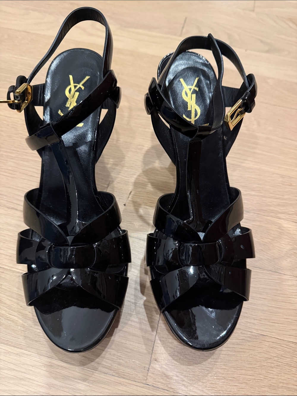 Saint Laurent Black Patent Leather Tribute Platform Sandal